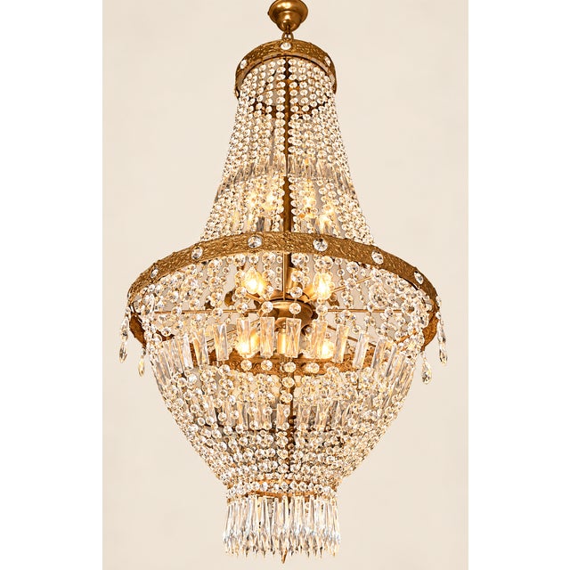Antique Crystal Chandelier with Patinated Bronze Frame, 1890s For Sale - Image 3 of 5