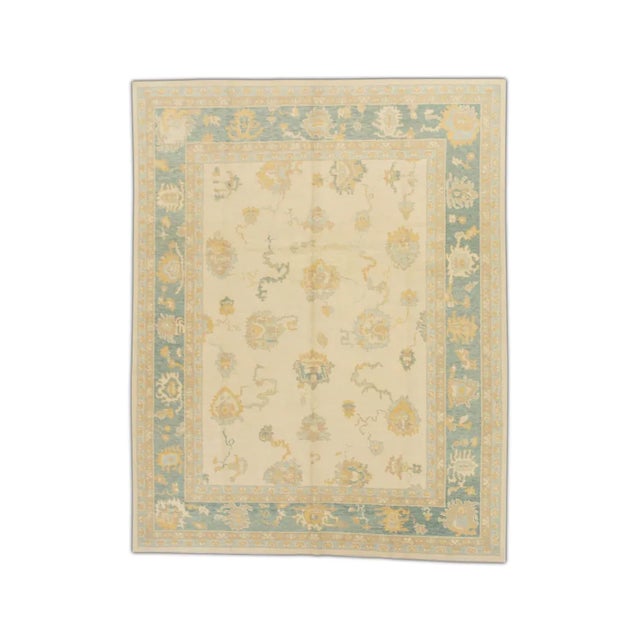 Early 21st Century Beige & Blue Handwoven Turkish Oushak Rug 7'10" X 10'2" For Sale In Houston - Image 6 of 6