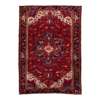 1960s Persian Heriz Hand-Knotted Red Wool Rug With Allover Design For Sale