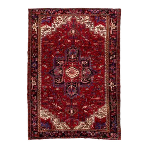 1960s Persian Heriz Hand-Knotted Red Wool Rug With Allover Design