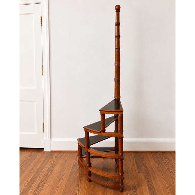 Vintage Walnut Spiral Library Steps With Black Leather Treads For Sale In Richmond - Image 6 of 6