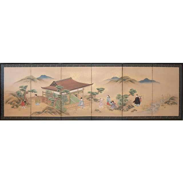 C. 1800s Edo to Meiji Era "The Tale of Genji", Japanese Yamato-E Style Byobu Screen For Sale - Image 18 of 18