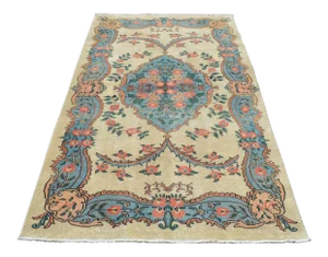 Vintage Turkish Hand Knotted Area Rug - 4′4″ × 7′