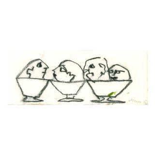 Mino Maccari, Cups/Couples, Charcoal Drawing, Mid-20th Century For Sale