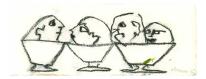 Mino Maccari, Cups/Couples, Charcoal Drawing, Mid-20th Century