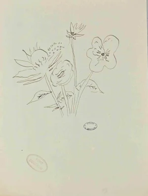 Lucien Coutaud, Flowers, China Ink Drawing, Mid-20th Century