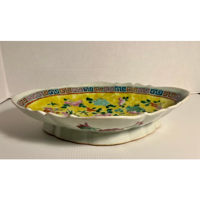 Offered is a beautiful Chinese Famille Jaune porcelain footed dish dating to the Republic Period (circa 1930s). This...