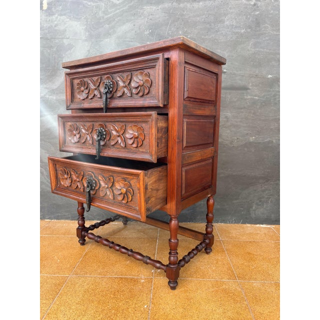 Spanish Renaissance Revival Chest of Drawers With Carved Floral Fronts, 1930 For Sale - Image 4 of 9