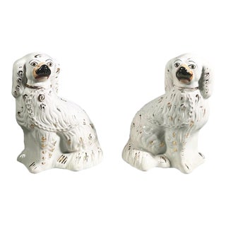 Antique 19th Century English Victorian Staffordshire Pottery Spaniel Dogs - A Pair For Sale