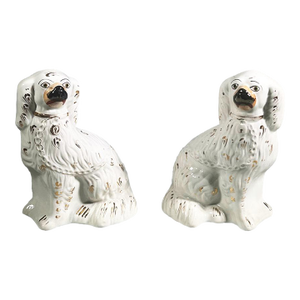Antique 19th Century English Victorian Staffordshire Pottery Spaniel Dogs - A Pair
