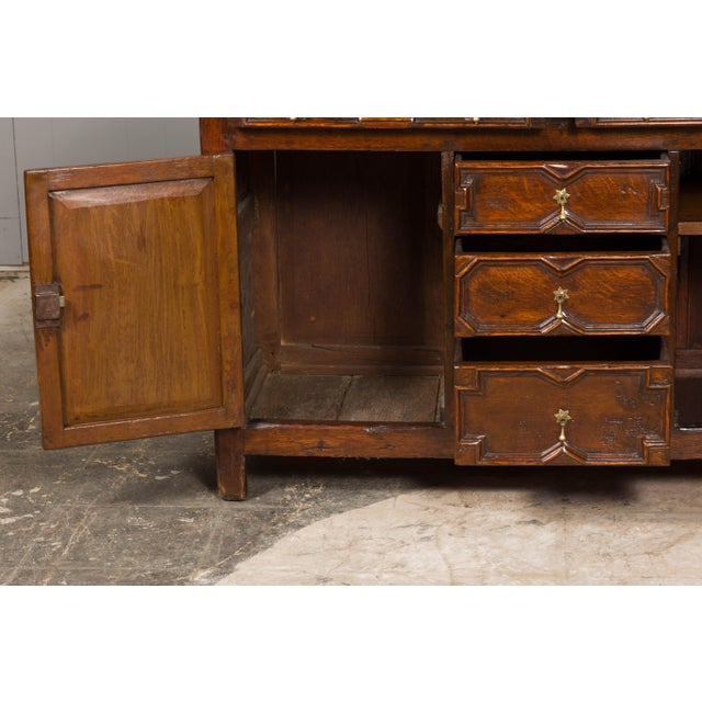 English 19th Century Oak Dresser Base with Geometric Front, Drawers and Doors For Sale - Image 4 of 12