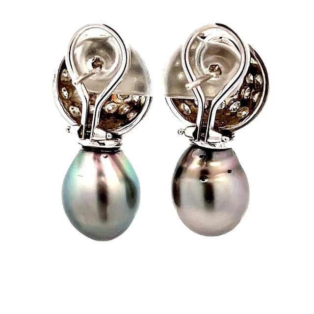 18K White Gold South Sea Gray Pearl & 3 Carat Diamond Earrings For Sale - Image 4 of 6