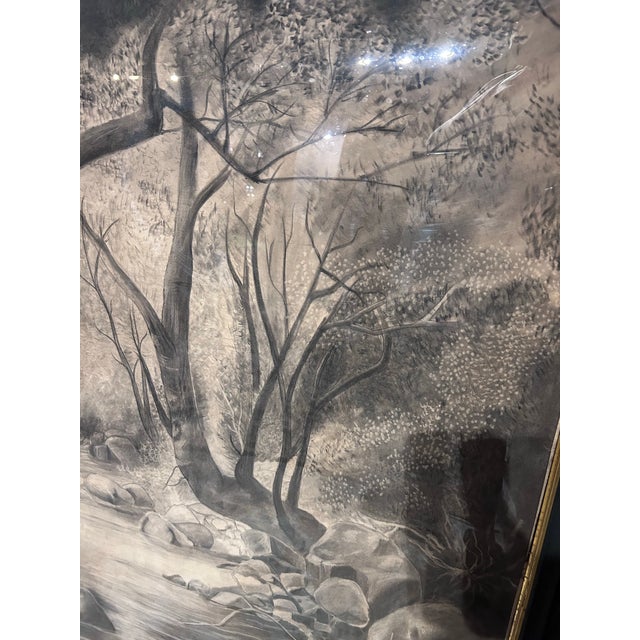 1910s Monumental Antique Original Charcoal of Woodland Brook For Sale - Image 5 of 11
