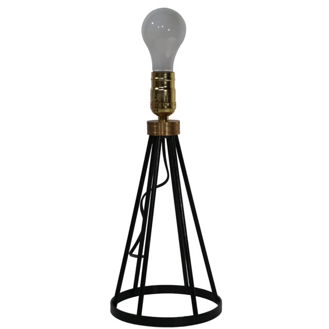 Black Pr. Mid Century Wrought Iron Boudoir Table Lamps Att .To Tony Paul For Sale - Image 8 of 11