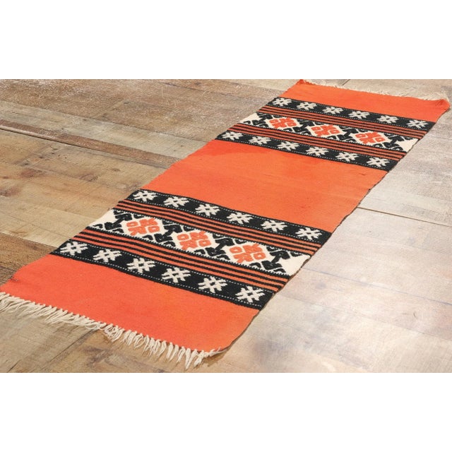 Textile Vintage Orange-Vermillion Cretan Greek Kilim Rug - 01'05 X 04'01 For Sale - Image 7 of 9