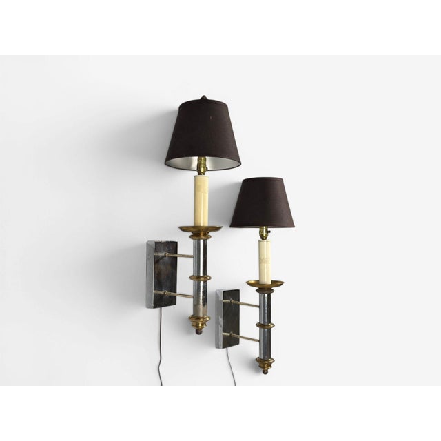 1950s Tommi Parzinger, Large Wall Sconces, Chromed Steel, Brass, Fabric, Usa, 1950s For Sale - Image 5 of 11