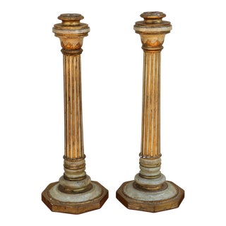 Vintage Pair of Italian Gold Leaf Candle Holders For Sale