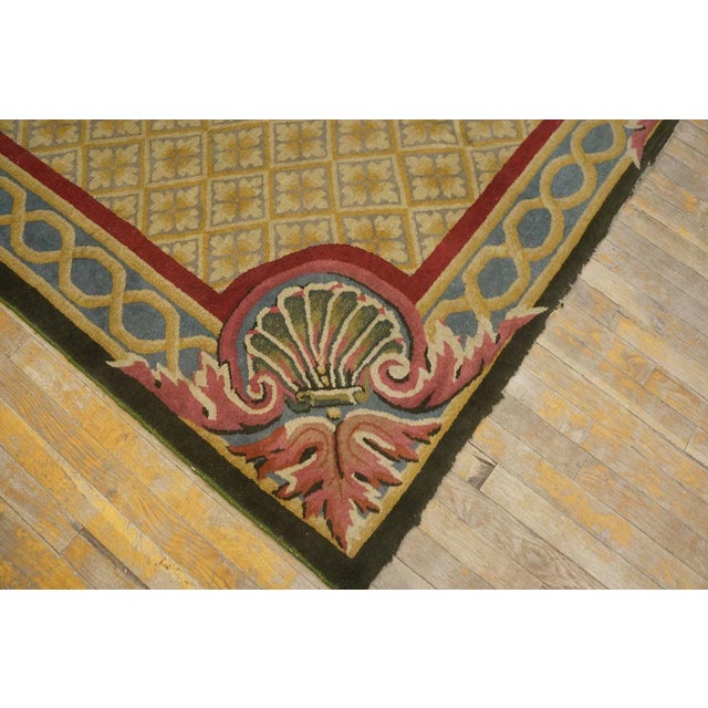 1920s Camel Floral European Antique Chinese Art Deco Carpet 5'7" X 5'7" Knotted Wool Rug For Sale In New York - Image 6 of 9