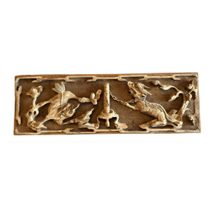 Antique Chinese Carved Wood Panel of Two Mythyical Creatures