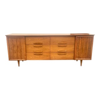 1960s Mid Century Modern Sculpted Walnut Credenza For Sale