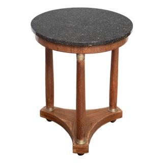 French Empire Round Table or Gueridon of Walnut With Marble Top For Sale