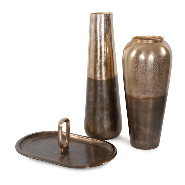 Metal Golden Ore Oval Tray With Handle For Sale - Image 7 of 7