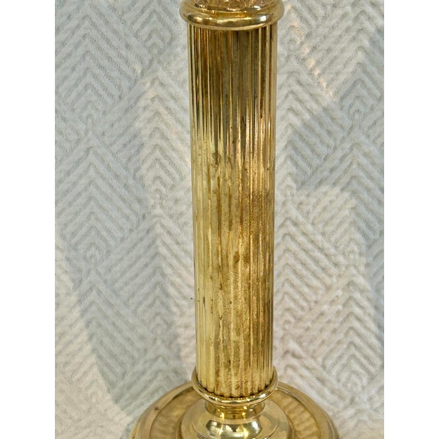 Metal Vintage Solid Brass Neoclassical Column Style Candlestick Holders - A Pair For Sale - Image 7 of 9