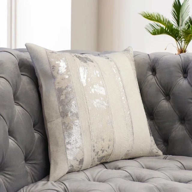 Pasargad Home Safari Cowhide Silver Pillow For Sale - Image 4 of 6