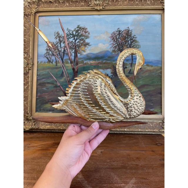 Vintage Swan Wall Sculpture With Wood Backing, Mid-Century Modern Style For Sale - Image 4 of 10