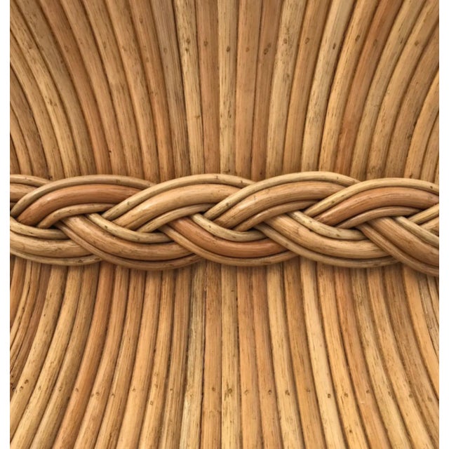Mid-Century Modern McGuire Refurbished Rattan Stacked “Sheaf of Wheat” Pedestal Table. Boasts a Thick 3/4 Inch Clear Glass Beveled Top. For Sale - Image 3 of 8