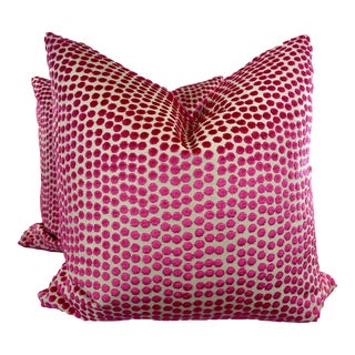 Pierre Frey "Dora Velvet" in Fuschia 22" Pillows-A Pair For Sale