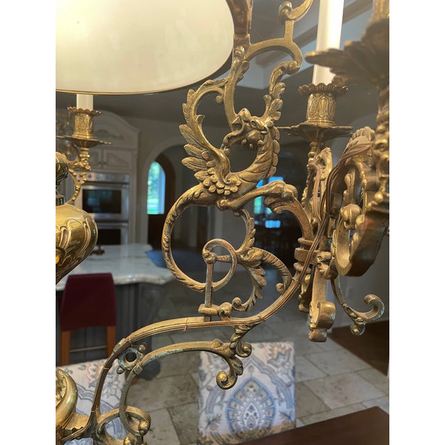Metal 1890's French Large Blue & Brass Chandelier For Sale - Image 7 of 13