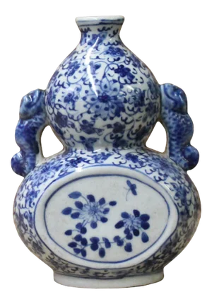 Chinese Blue White Porcelain Floral Scroll Graphic Small Vase
