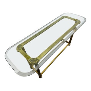 Mid-Century Modern Italian Style Gilded Brass Glass Top Console Hall Table For Sale