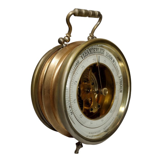 19th-20th Century German Desktop Tabletop Aneroid Barometer With an Open Dial For Sale