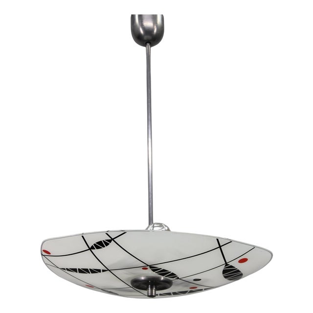 Mid-Century Pendant in Chromed Metal and Glass, Former Czechoslovakia, 1970s For Sale