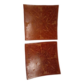 1990s Pair of Etched Terracotta Candle Holders Made in Indonesia For Sale