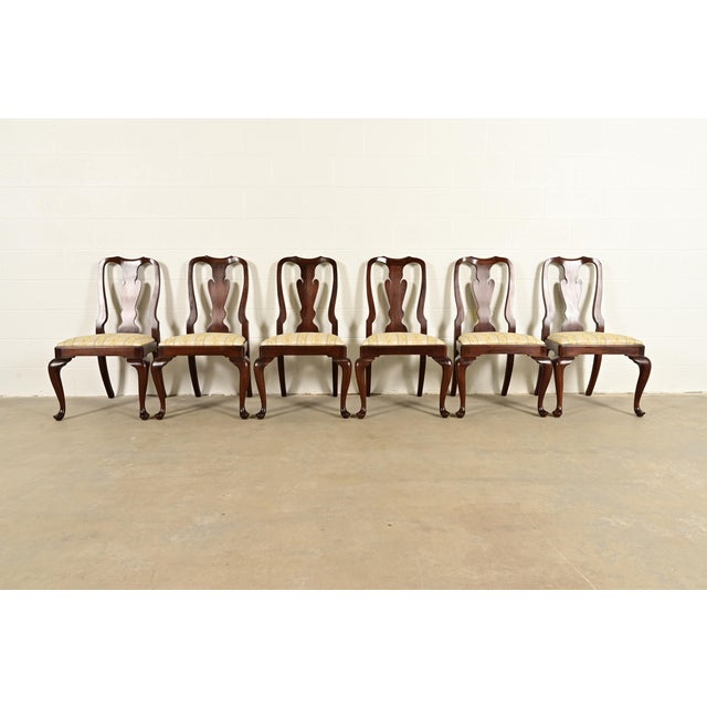 An outstanding set of six Queen Anne or Georgian style dining chairs By Henkel Harris USA, Circa 1970s Solid mahogany...