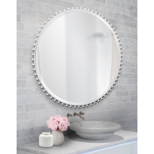 Bellfore Beaded Round Matte White Mirror For Sale - Image 9 of 10