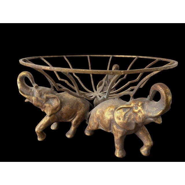 1980s 1980s Gilt Iron Bowl W Elephants For Sale - Image 5 of 8