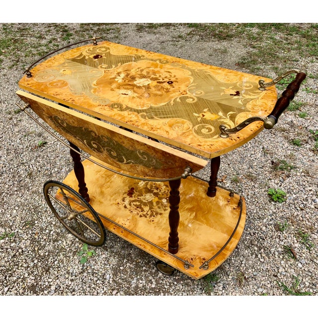 1960s Italian Wood Inlay Serving Cart Chairish