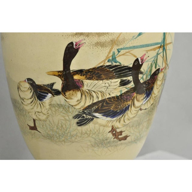 Antique Oriental Oversized Porcelain Satsuma Vase Japanese Table Lamp W/ Geese For Sale - Image 4 of 15