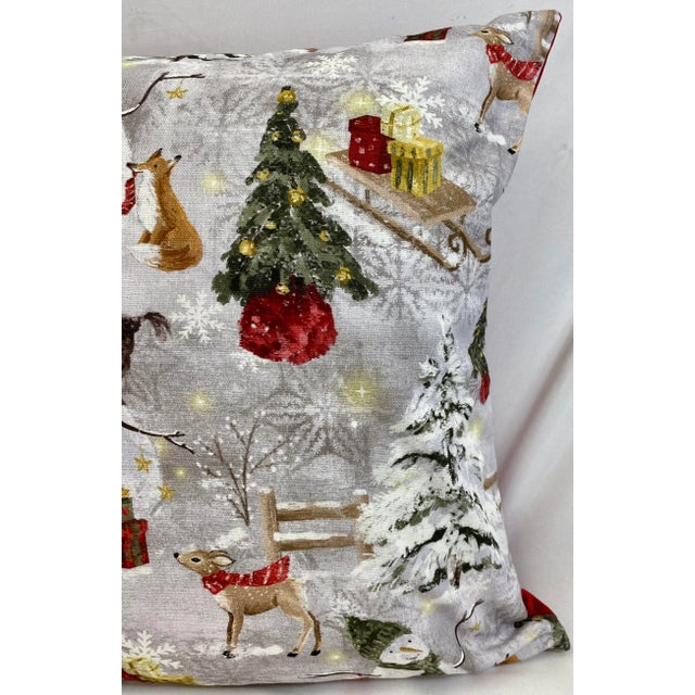 Jolly Snowman With His Animal Friends in a Winter Wonderland Christmas Themed 20” Pillow - Made in U K For Sale In Dallas - Image 6 of 11