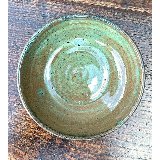 Late 20th Century Handcrafted Speckled Green Ceramic Bowl For Sale - Image 4 of 15