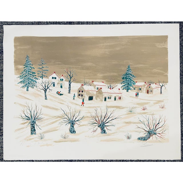 1960s Maurice Loirand Village in Snow Lithograph For Sale - Image 4 of 4