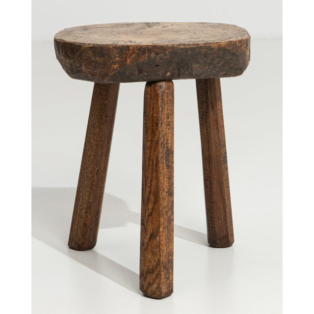 Wood 20th Century French Brutalist Oak Stool with Sculptural Form For Sale - Image 7 of 11