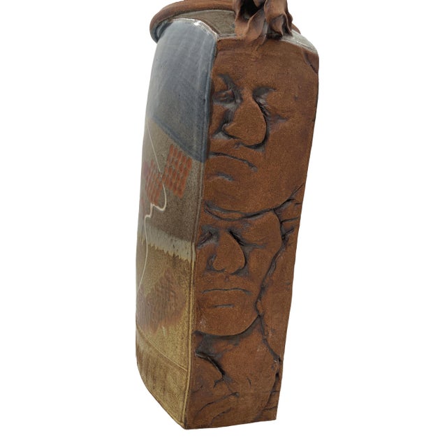 Late 20th Century Brutalist Terracotta Sculptural Vase With Relief Faces For Sale - Image 16 of 18