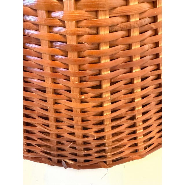 Mid-Century Modern Mid-Century Modern Round Hand-Woven Rattan, Wicker Lined Fabric Lamp Shade For Sale - Image 3 of 6