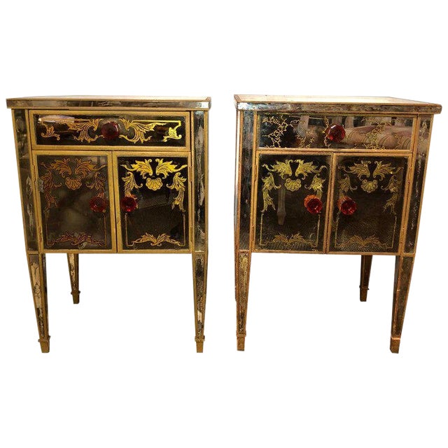 Pair Of Verre Eglomise Compatible End Tables Or Nightstands With