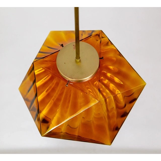 1970s Geometric Amber-Orange Glass Pendant Light For Sale - Image 4 of 8